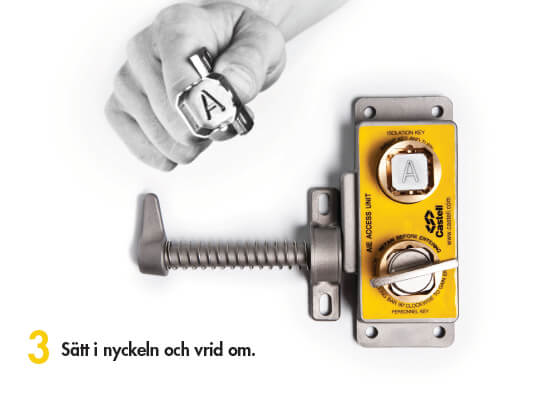 Låssystem från Castell. 3. Sätt i nyckeln och vrid om